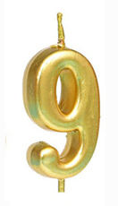 Gold Number 9 Birthday Candle